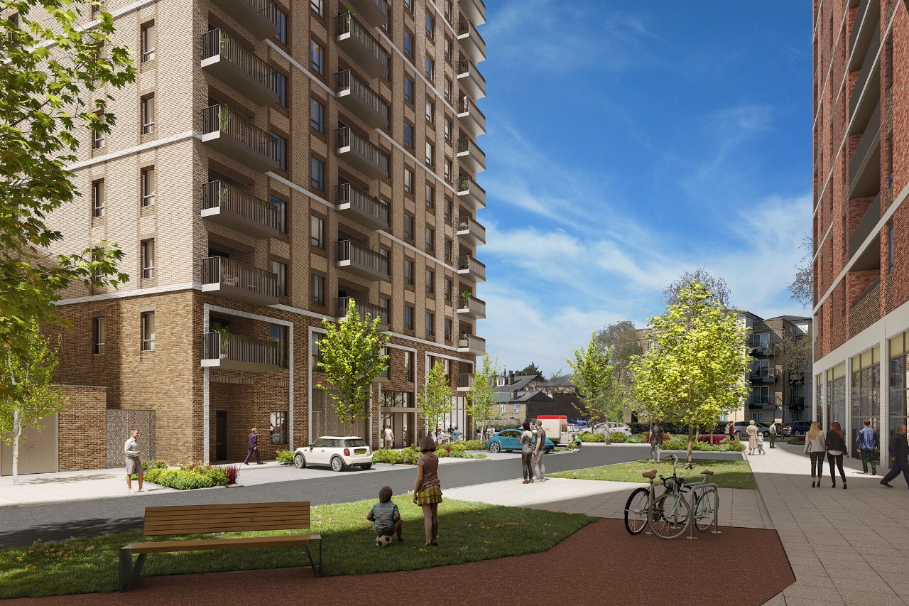 CGI street view of apartment block - London Square