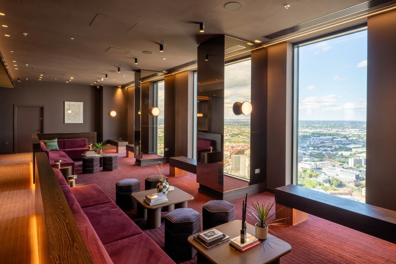 lounge with high up view out external