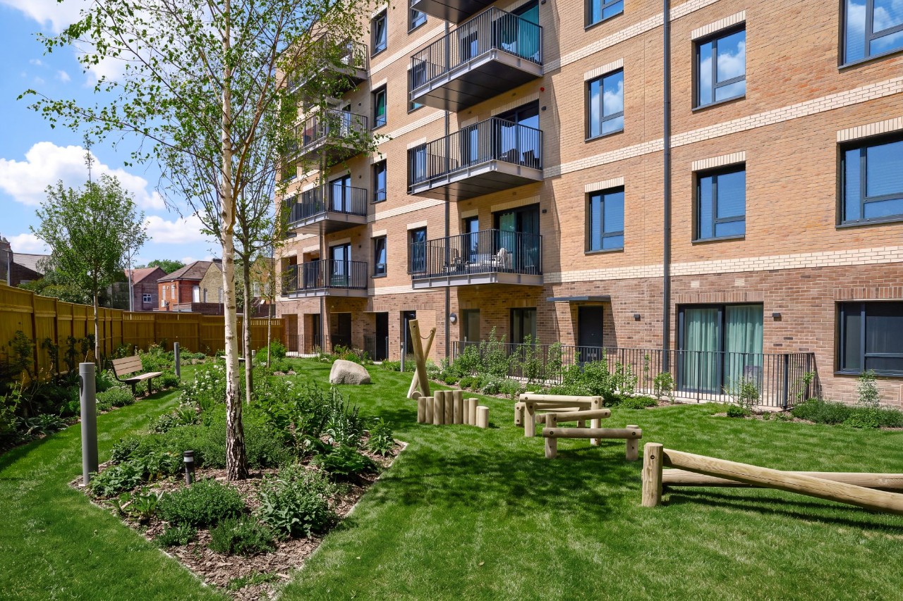 Hawks Rd -external shot of building with communal garden area